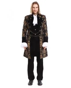 Gothic Aristokrat Herren Mantel Gold Schwarz -Halloween Kostüme Herren Verkäufe gothic aristokrat herrenmantel gold schwarz brokatmuster gothic aristocrat mens coat gothic mantel 39099 3
