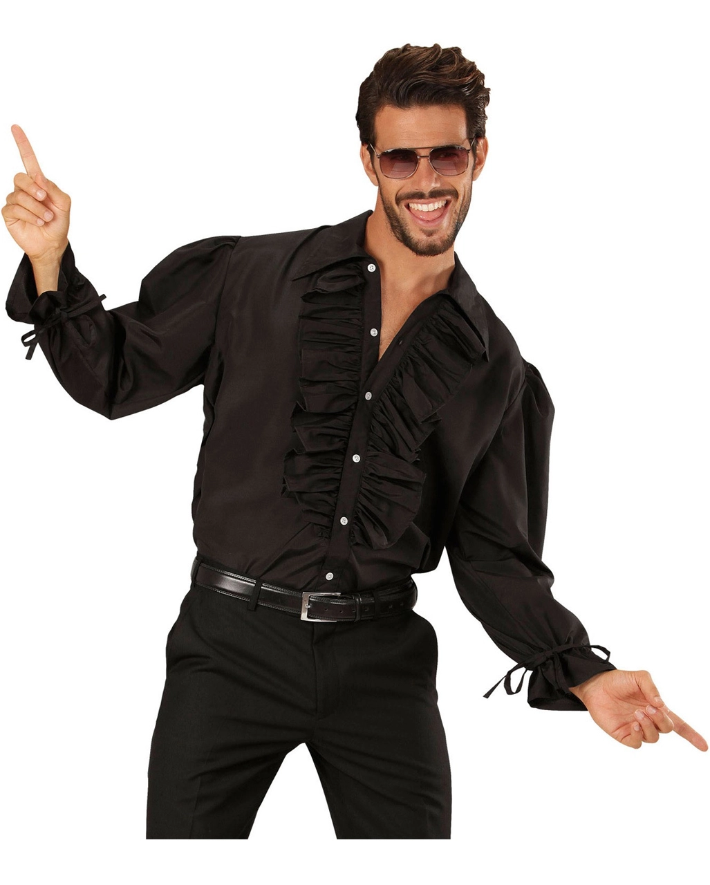 Schwarzes Rüschenhemd Mit Knöpfen 2 Schwarzes Rüschenhemd Mit Knöpfen – Bild 2